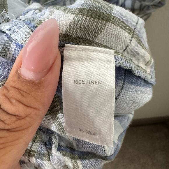 J.Jill Love Linen Plaid Button Front Shirt Women’s XL Tall 100% Linen Blue Green - Picture 6 of 8